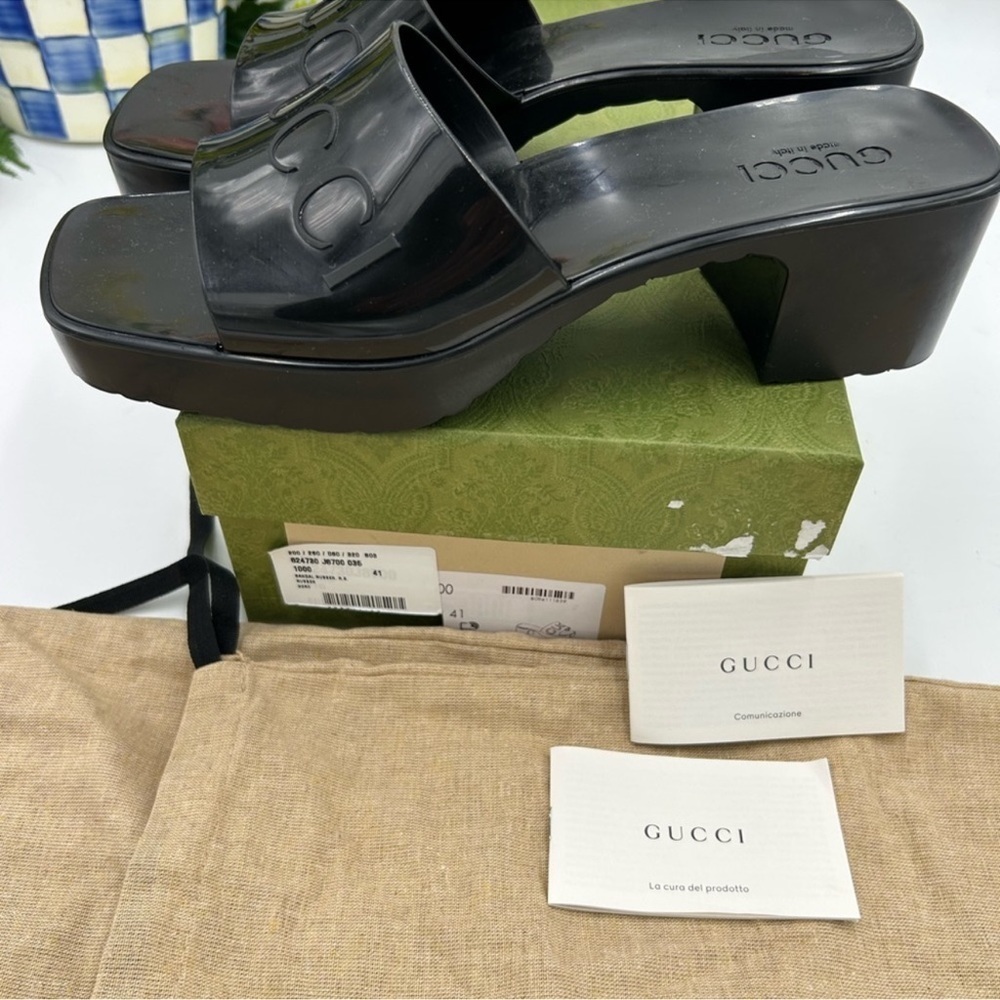 Gucci Black Women's Slide Sandals low heel. Size 41 made in Italy. - Picture 5 of 12